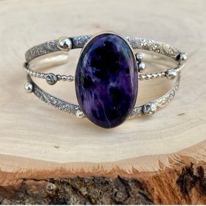 Artisan handmade Charoite cuff bracelet